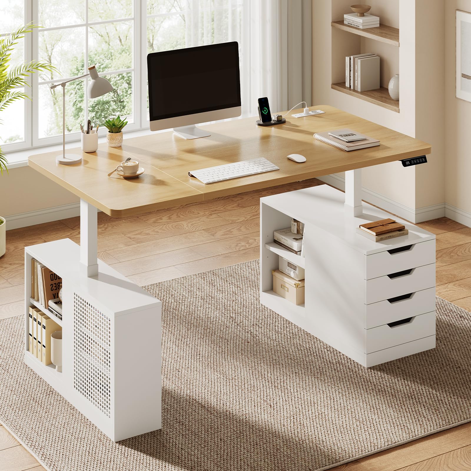 Höhenverstellbarer Schreibtisch ,Schreibtisch 160x70 cm mit 4 Schubladen