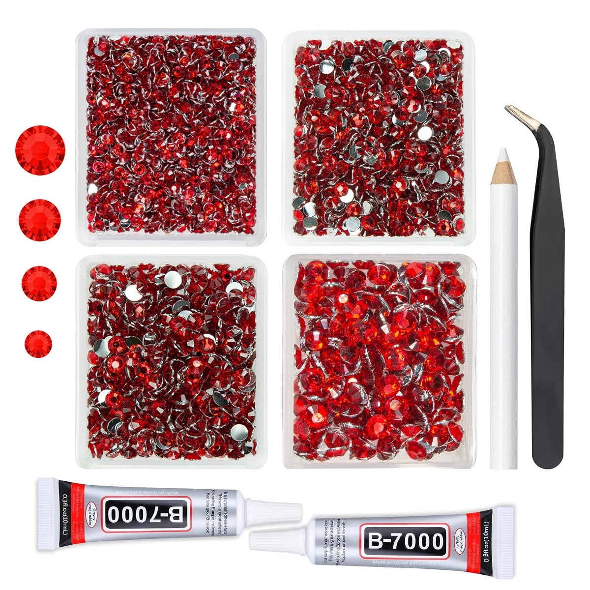 qiipii Red Crystal Resin Rhinestones w B7000 Jewelry Glue for Bedazzling Crafting Siam Red Flatback Stones 3mm 4mm 5mm 6mm Ruby Red Diamonds Crystals