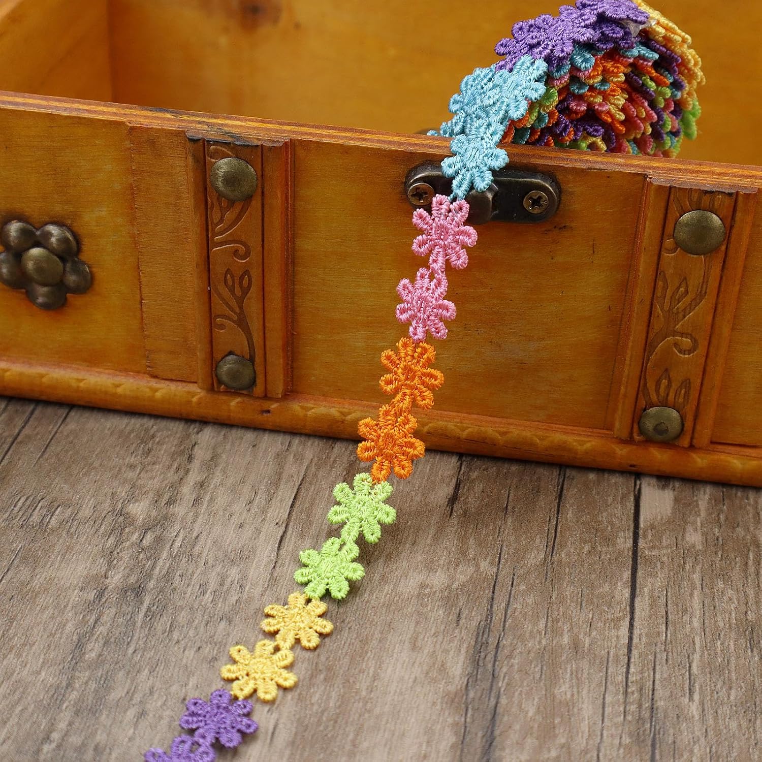 7 Yards Colorful Flower Lace Trim 1/2“ Wide Embroidered Ribbon Applique Trim for Baby Clothes, Sewing, Hair Bows, Dress, Wedding, DIY Crafts (Little Daisy)
