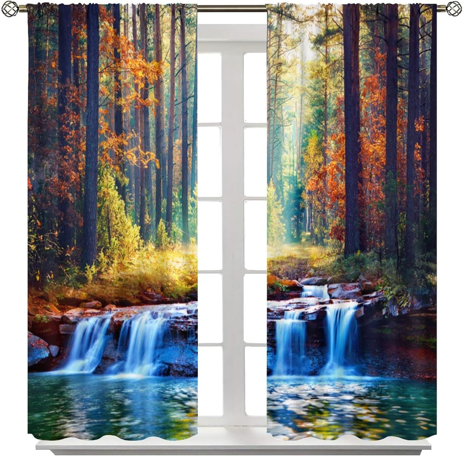 Fantasy Waterfall Blackout Curtains for Bedroom,Mystic Fantasy Nature Forest Trees Beautiful Swan Lake Landscape Window Drapes Print for Boys Girls Living Room 42x45in