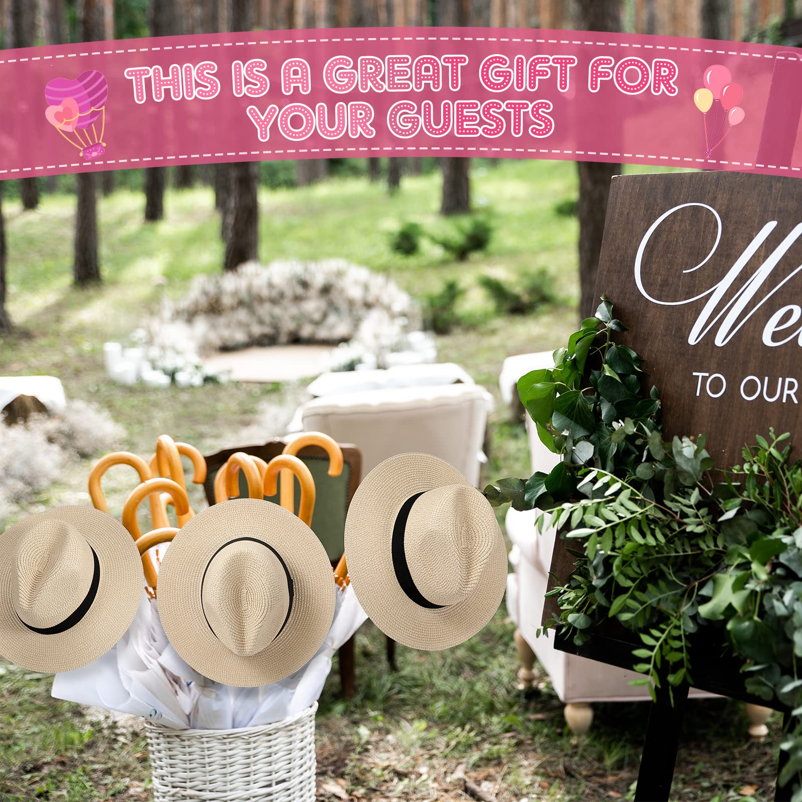 12 sombreros de paja Panamá enrollables, sombrero de ala ancha, sombreros de sol para mujer, verano, playa, viajes, fiesta, disfraz (beige) 6