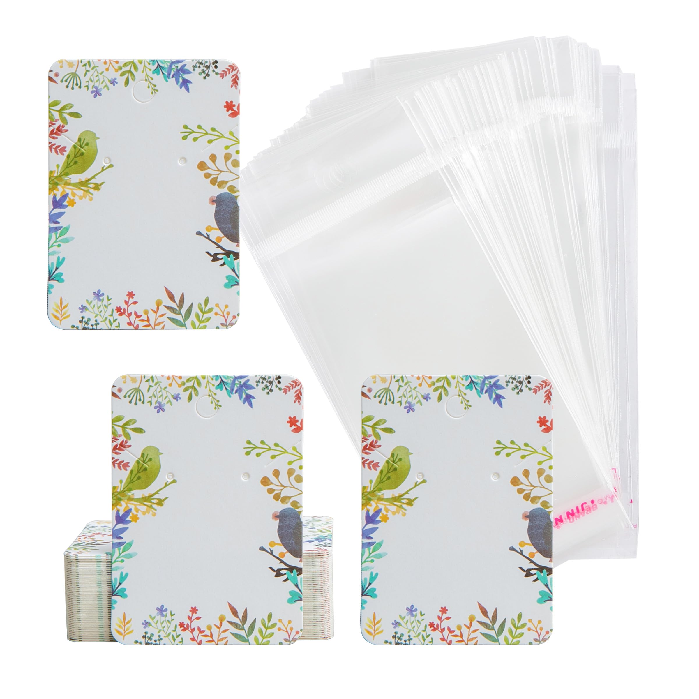 Leaf Printing Necklace Cards with Bags Earring Cards Sets for Display Jewelry Display Hanging Card 2.8
