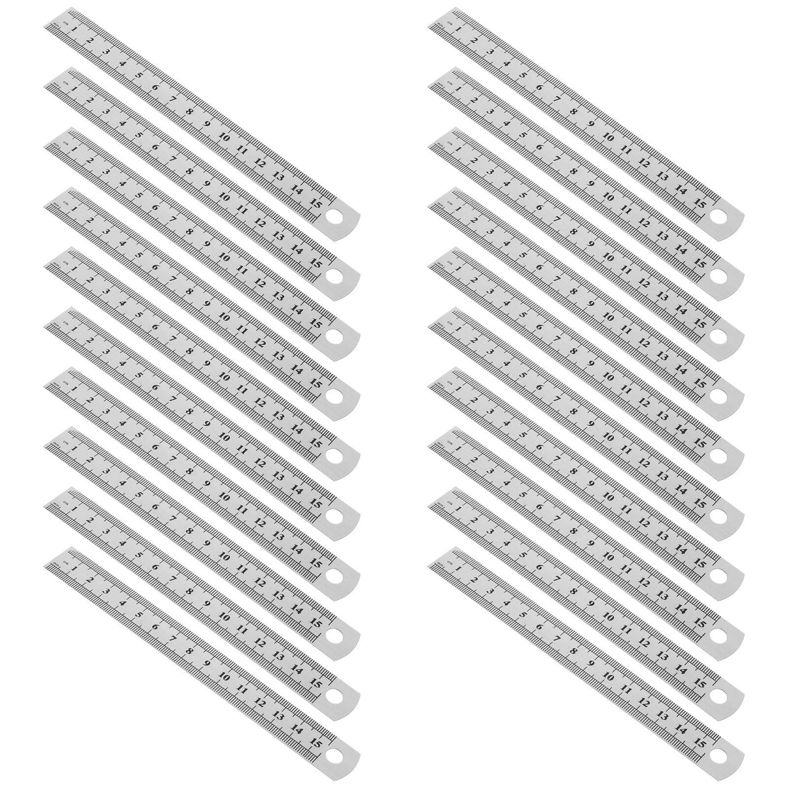 Healeved Règle en Acier Inoxydable 15 CM Double Graduation Millimètres et Pouces Instrument de Mesure Précis pour Menuiserie Dessin Guitare et Usage Scolaire Lot de 30 Pièces avec Trou
