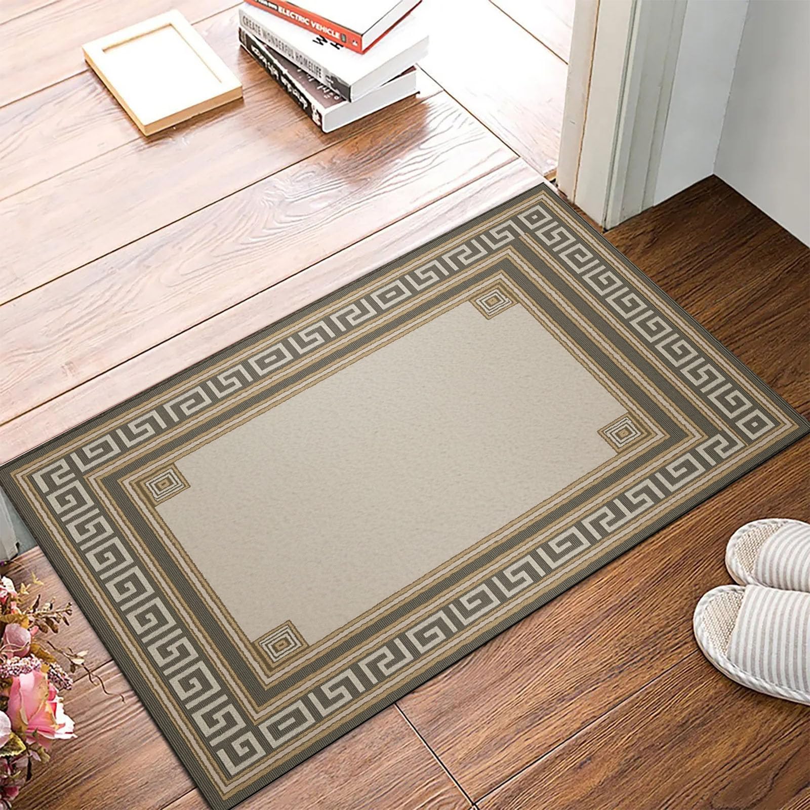 paillasson Bohème Classique - Tapis Robuste Classique À Motifs 80x120cm - Anti-dérapant Intérieur-Extérieur, Gris Olive
