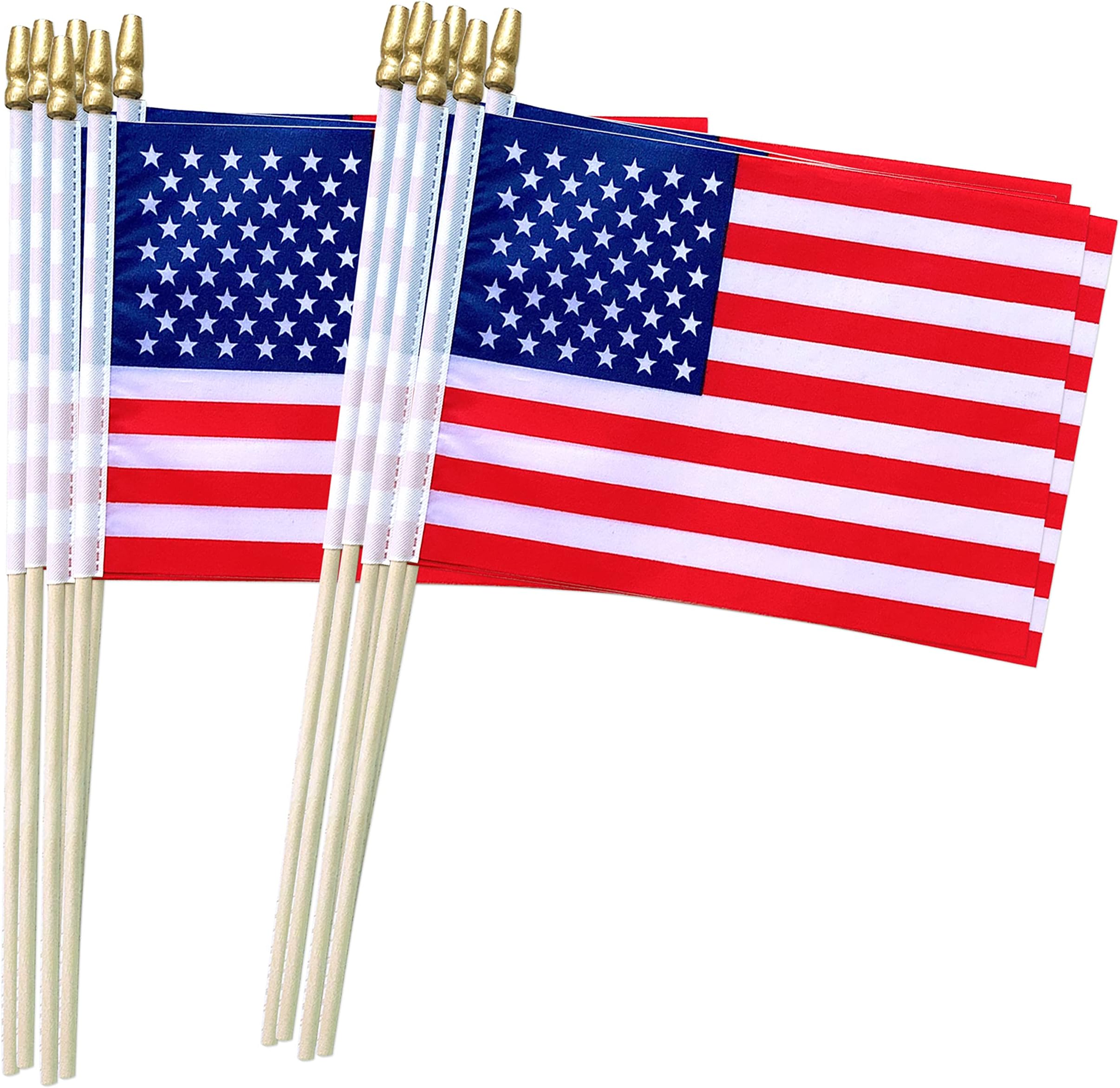 TSMD US American Stick Flags Small Mini USA Hand Held Flags,July 4th Decoration,Veteran Party,Memorial Day,5x8 Inch,12 Pack