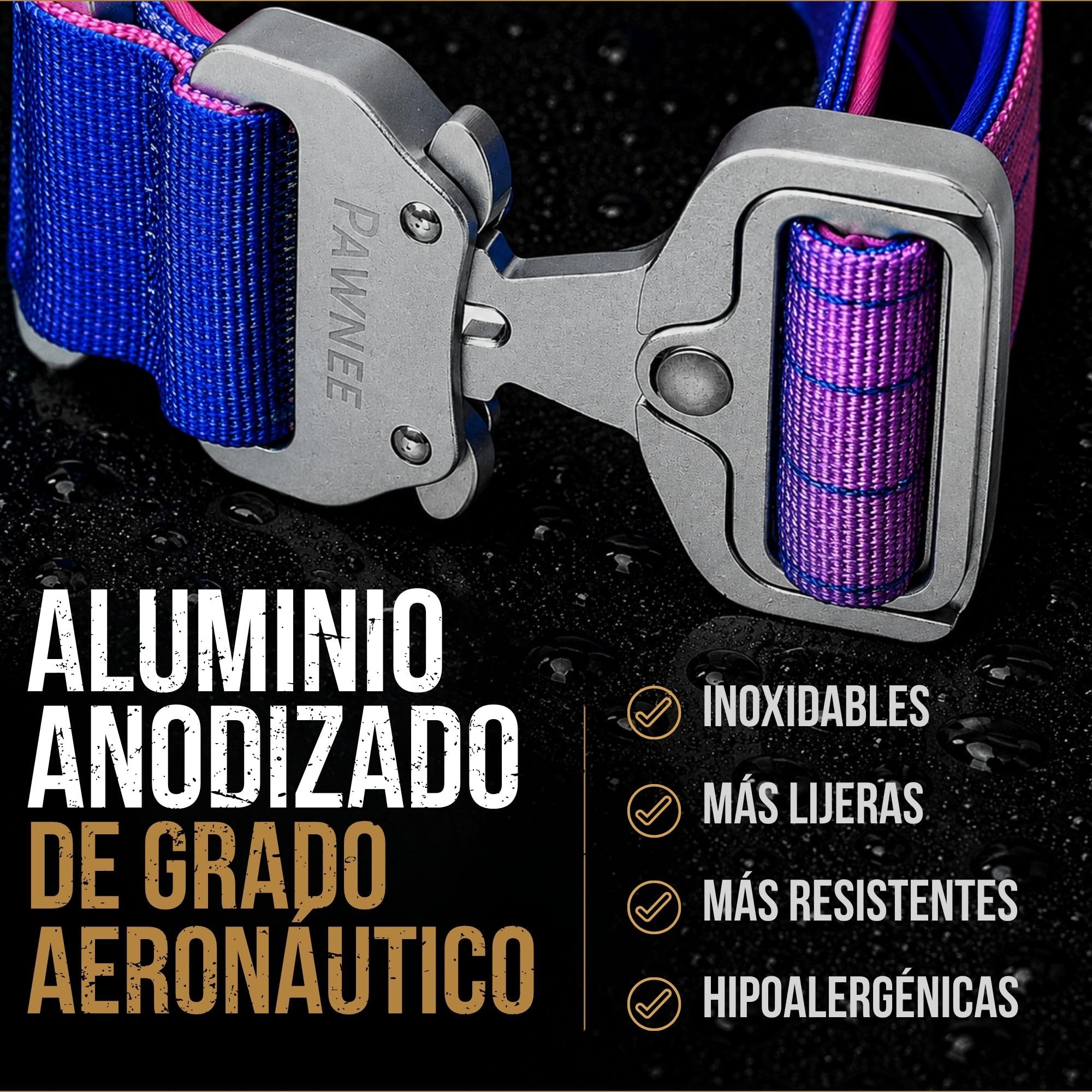 PAWNEE - Collar Táctico para Perros Inoxidable, Hebilla de Aluminio hipoalergénica con Nylon Balístico Antiabrasivo y Resistente a Rozaduras, Interior Acolchado (Set_Collar_EVO_38 mm | Verdazul S)