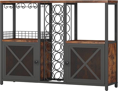 Miniatura 9 de Homeiju Mini barras para el hogar, gabinete de barra de café de madera, gabinete moderno de licor para licor y vasos, gabinete de bar de vinos con