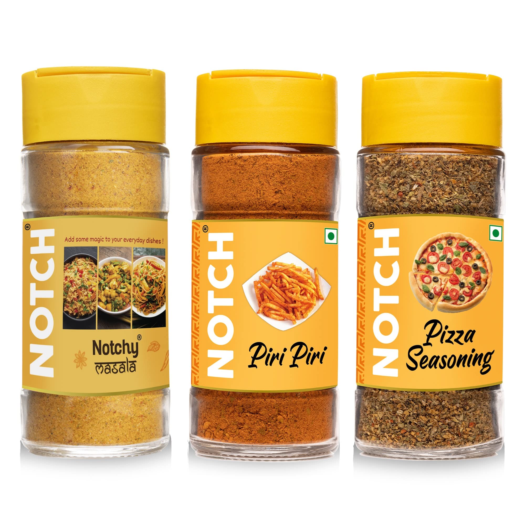 NOTCH® Spices and Seasonings Combo | Italian Test Spices | Notchy Masala- 75g, Pizza Seasoning- 35g, Piri Piri- 55g | Glass Bottle (Pack of 3) (B09YDDG14R) Amazon Price History, Amazon Price Tracker