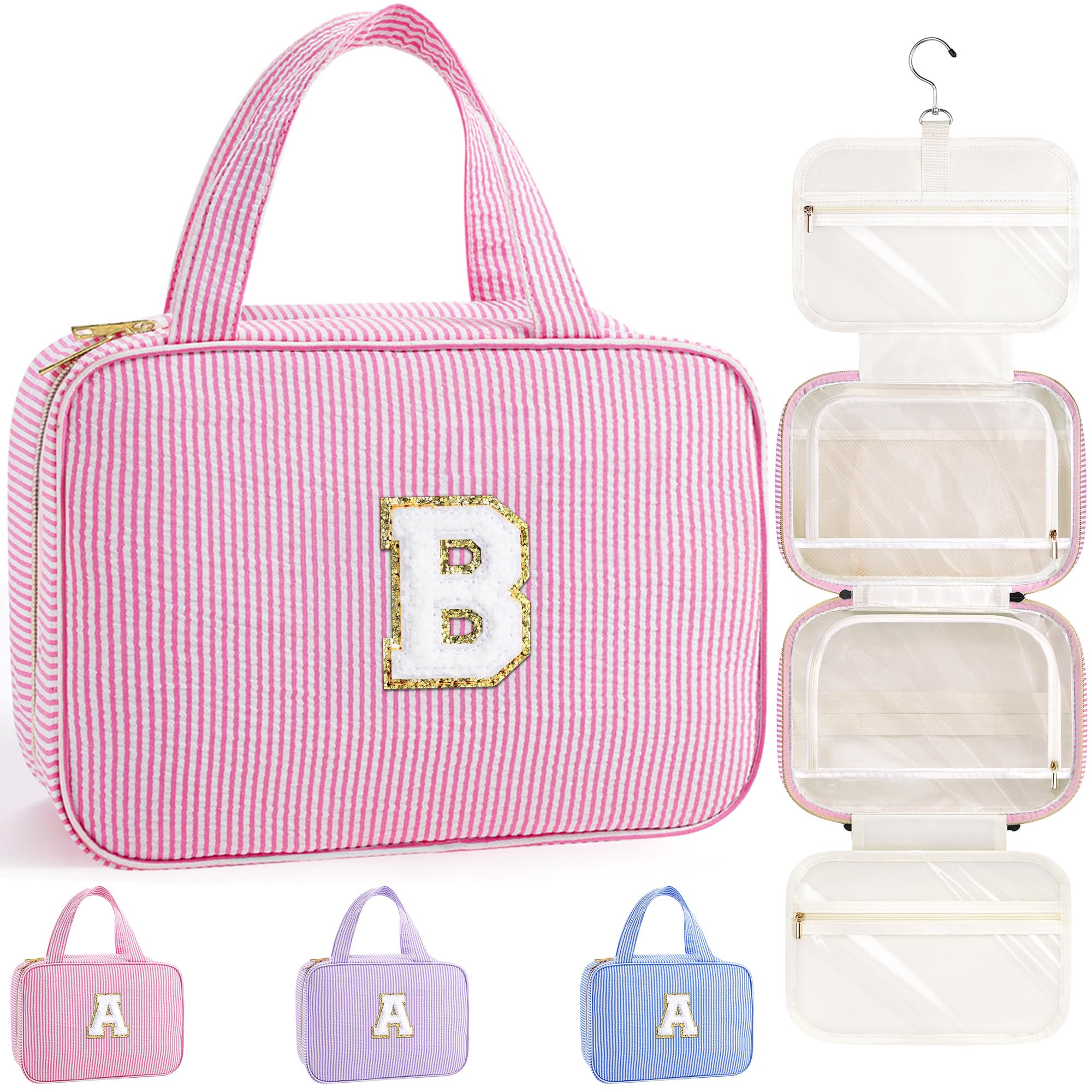 TOPEAST Hanging Toiletry Bag for Women - Portable Makeup and Travel Bag, Cruise Ship Essentials - Letter B