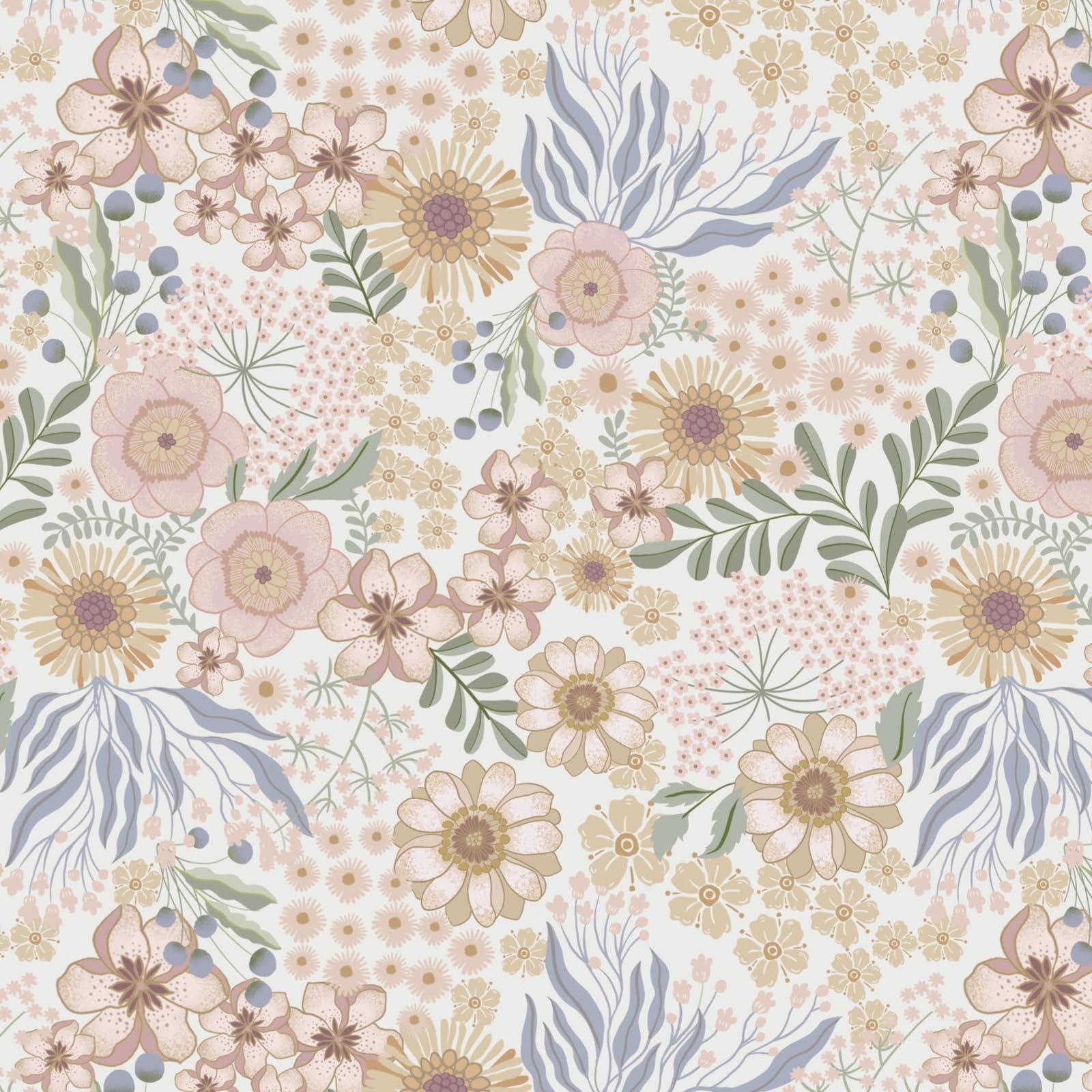 Timeet Self Adhesive Wallpaper 44cm x 3m Peel and Stick Wallpaper Boho Floral Contact Paper Waterproof Vinyl Wrap Beige Pink Green for Bedroom Living Room Bathroom Renter Friendly Furniture Sticker