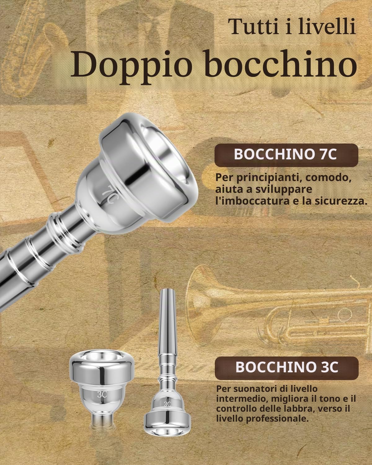 STRICH Set di tromba standard in Sib per principianti, tromba per studenti in ottone con custodia rigida, kit di pulizia, bocchini 7C e 3C, guanti, STR-130B Nero e dorato