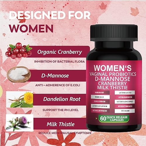 Miniatura 3 de Probióticos vaginales para mujer 100B CFU con D-manosa y arándano orgánico Equilibrio de pH y apoyo para el equilibrio de levadura Formulado por