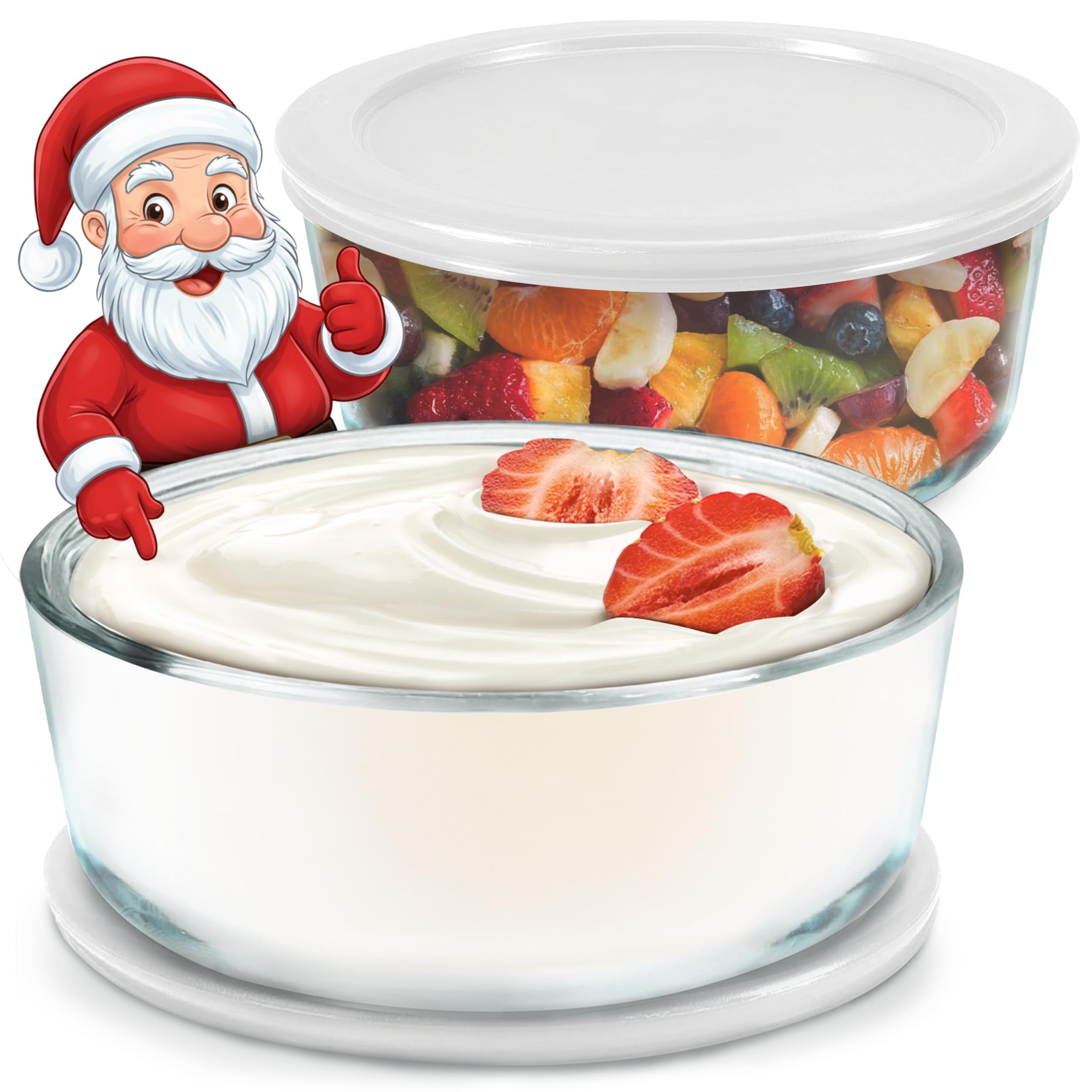Ultimate Yogurt Containers 2 Pack - Make More Yogurt with 1-Quart Glass Containers (4 Cups) - Perfect for Food Storage & Meal Prep - 100% BPA Free & Oven Safe Round Bowl Set with Lids