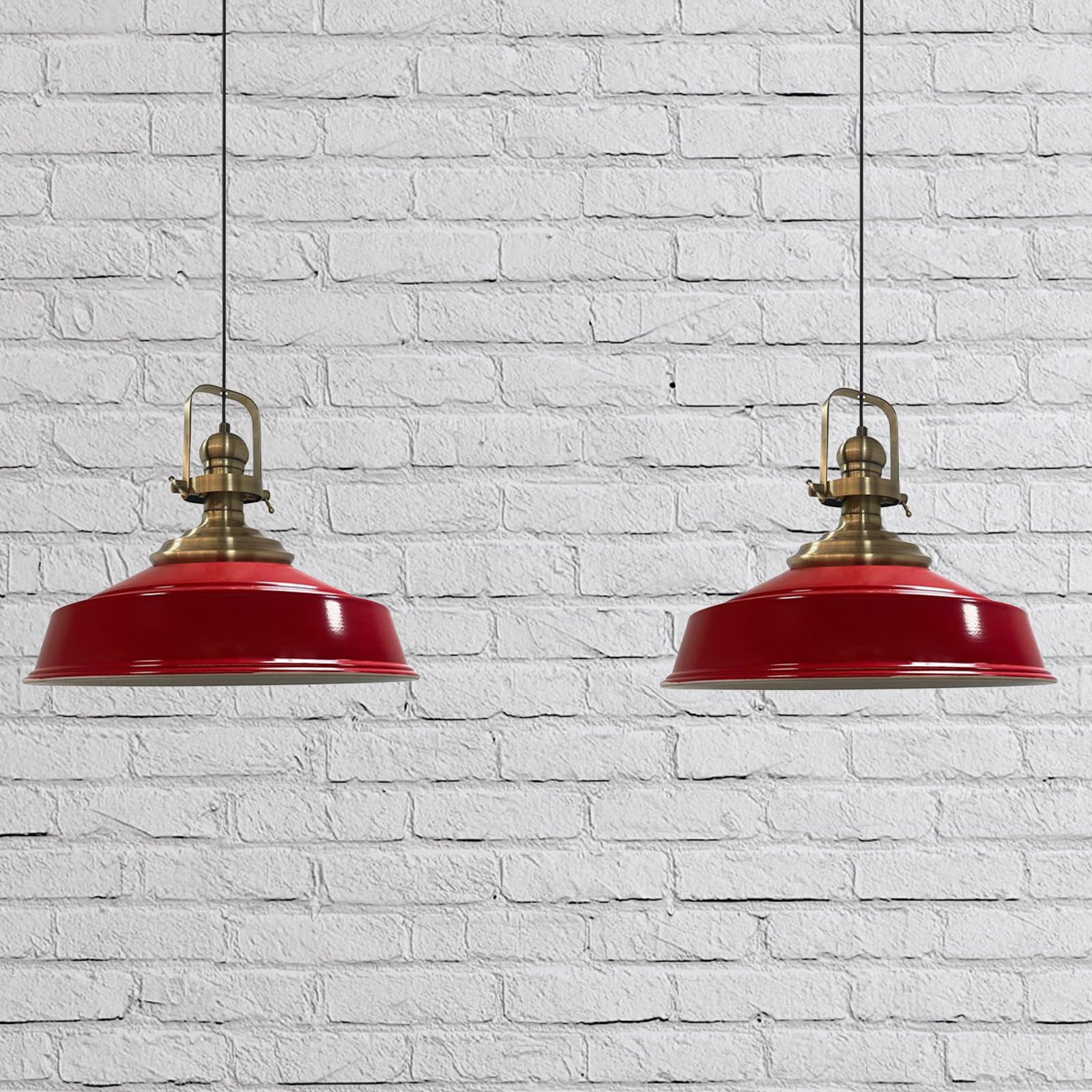 bamyum Asletl Suspension Luminaire Industrielle Rétro en Metal Lot de 2, Lustre de Salon Vintage, Éclairage de Plafond pour Chambre, Cuisine, Lampe Suspendue, Rouge