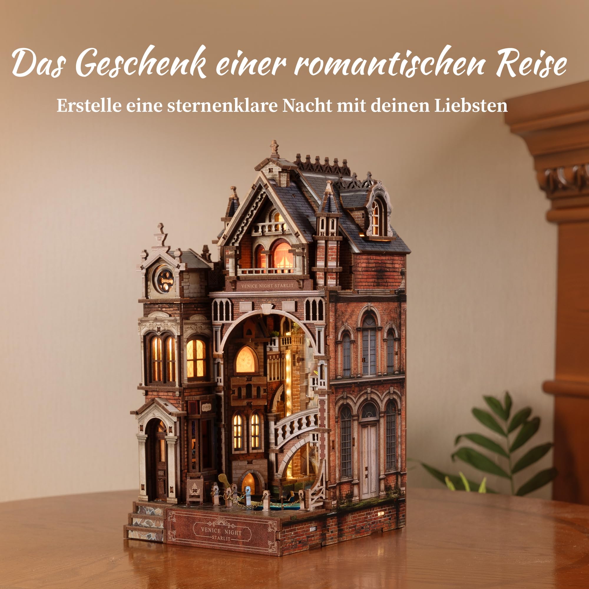 FUNPOLA Venice Night Starlit Book Nook Kit – LED 3D Holzpuzzle mit Infinity-Spiegel – DIY Bücherregal-Dekoration, Miniatur-Bastelgeschenk für Kinder und Erwachsene (Venedigs Sternennacht)