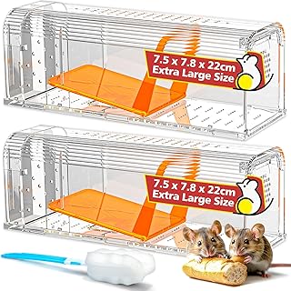 TAKRINK Mouse Trap 2 Pack Large Size Humane Mousetrap High Sensitivity Rat Trap Catch and Release Reusable with Non-Toxic Easy-Set Design for Home Kitchen and Garage