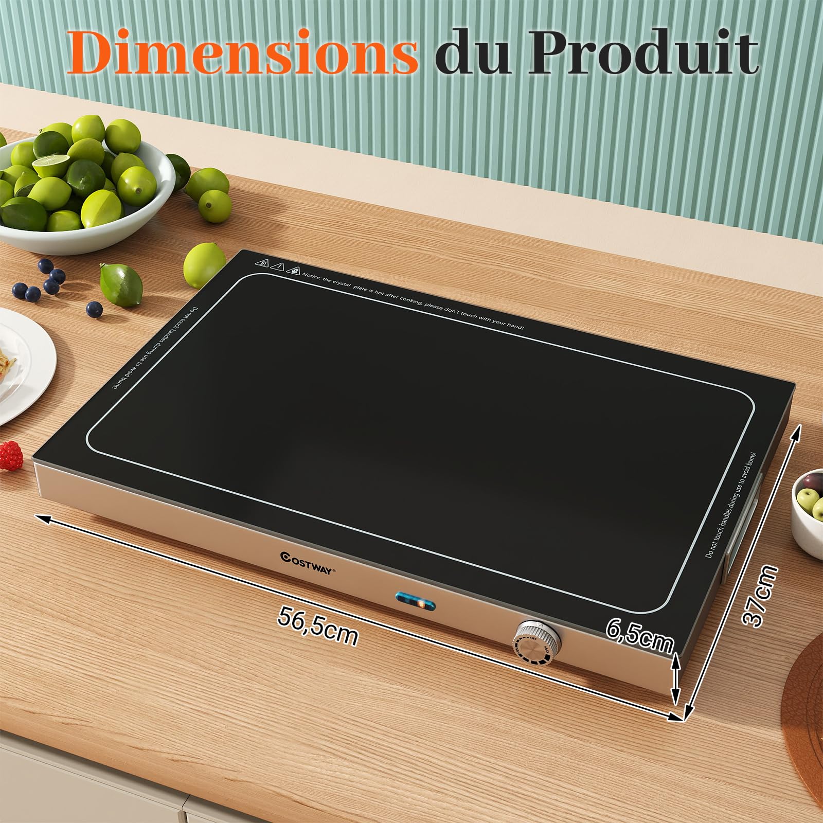 COSTWAY Chauffe Plat Electrique, Plaque Chauffante avec Plateau en Verre Trempé, Température Réglable, Poignées Isolantes, Réchauffe Plat, pour Buffets, Fêtes, Réunions de Famille(56 x 37 cm)