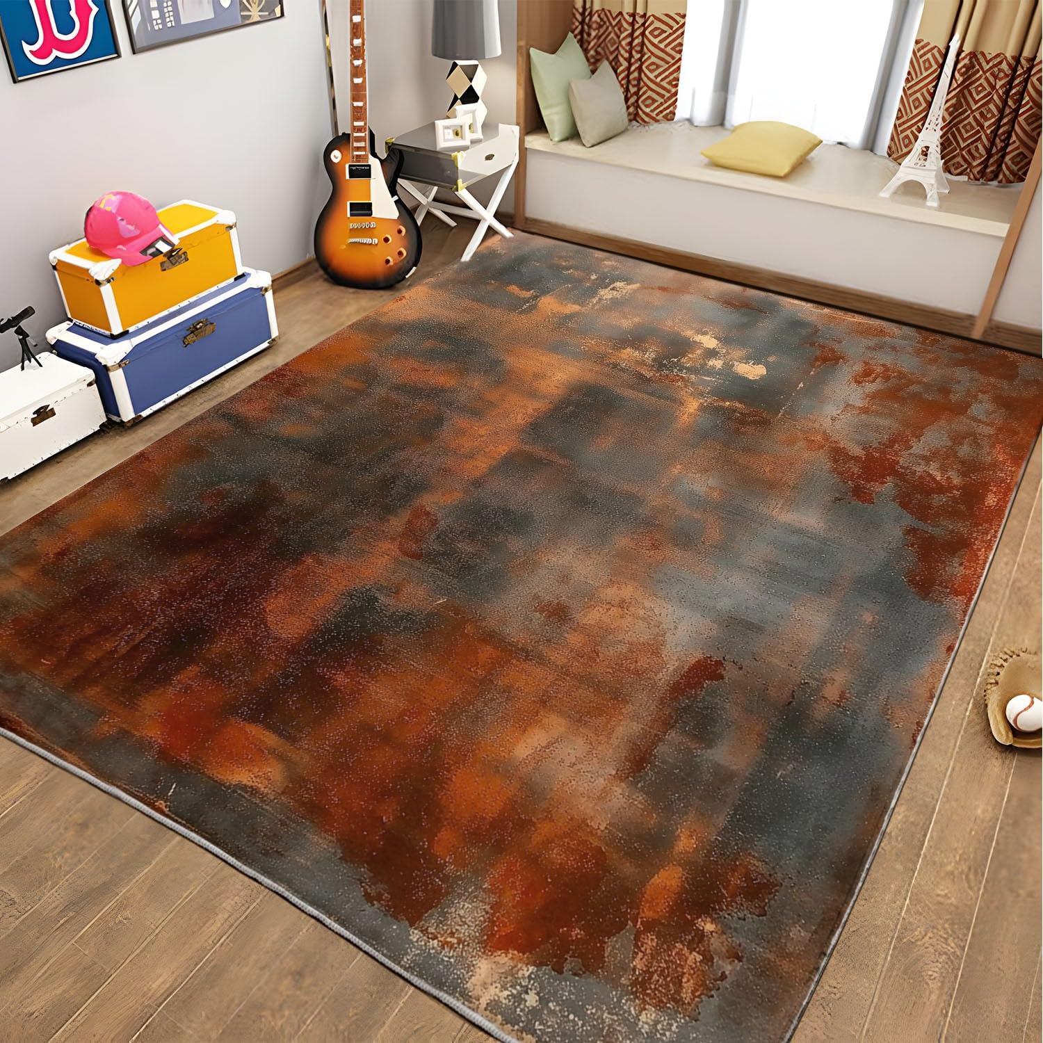 Tapis Rétro Peinture Abstraite Fond Industriel salon Moderne Grand Antidérapant à Poils Courts Doux Bureau Chambre 160x230 cm