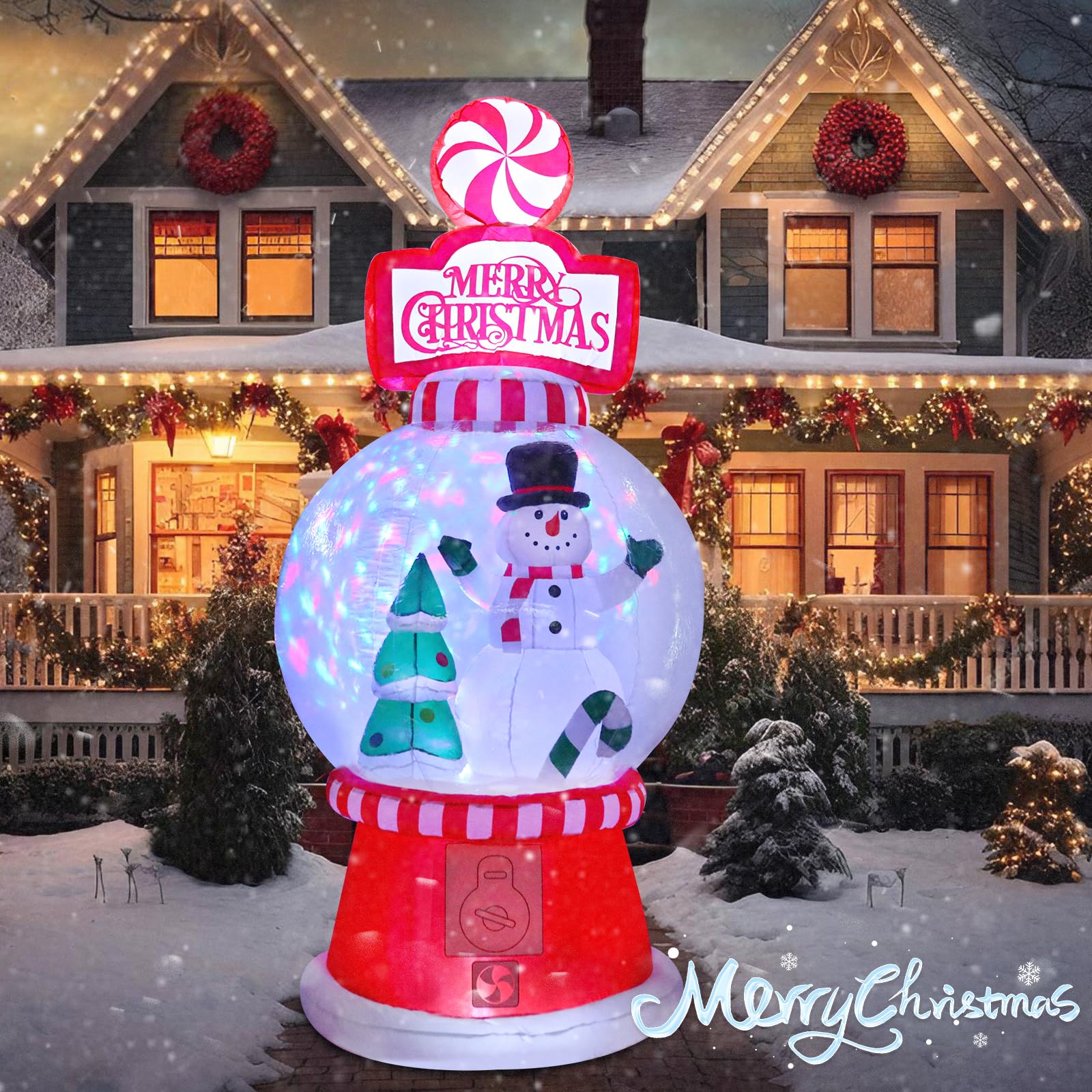 8 Ft Christmas Inflatables Outdoor Decorations, Blow up Inflatable Gashapon Machine with LED Lights for Indoor Outdoor Garden Yard Patio Lawn Xmas Holiday Party Roof Décor