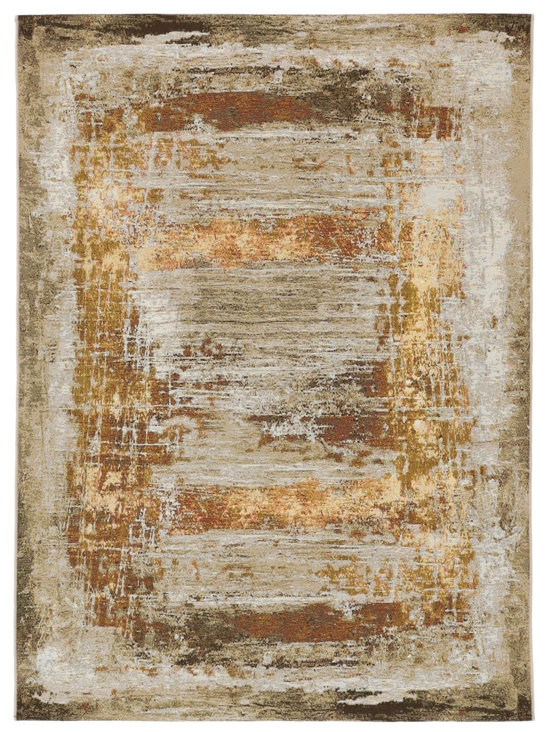 RugVista Gillian, Tapis intérieur et extérieur, Modernes, 200 x 300 cm, Rectangulaire, Poil Ras, Porch, Lavage à la Main Seulement, Résistant aux UV, Doré/Multi