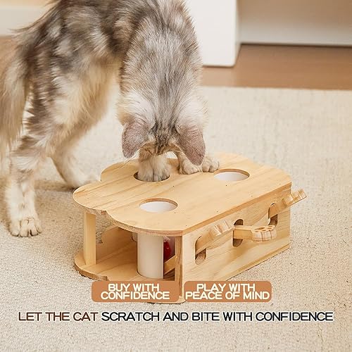 Miniatura 5 de Whack-a-mole - Juguete interactivo de madera para gatos de interior, caja de juguetes interactiva para mascotas, rompecabezas para gatos de todas