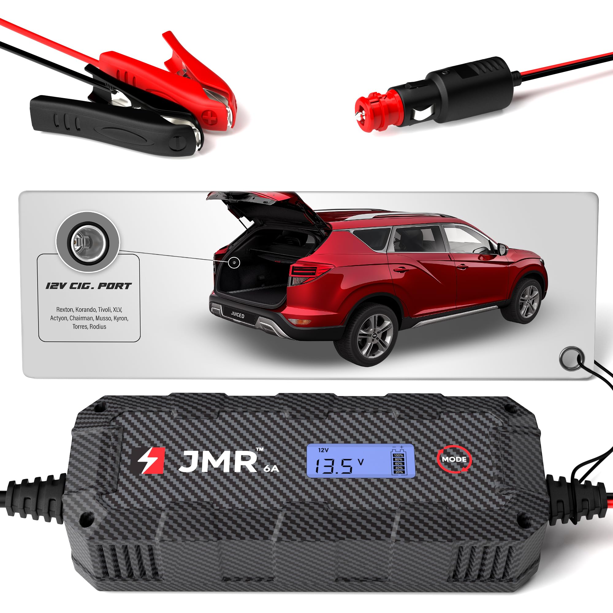 JMR Battery Charger for SsangYong Rexton Korando Tivoli XLV Actyon Chairman Musso Kyron Torres Rodius All Models Trickle Charger Conditioner Maintainer (No Lithium Mode)