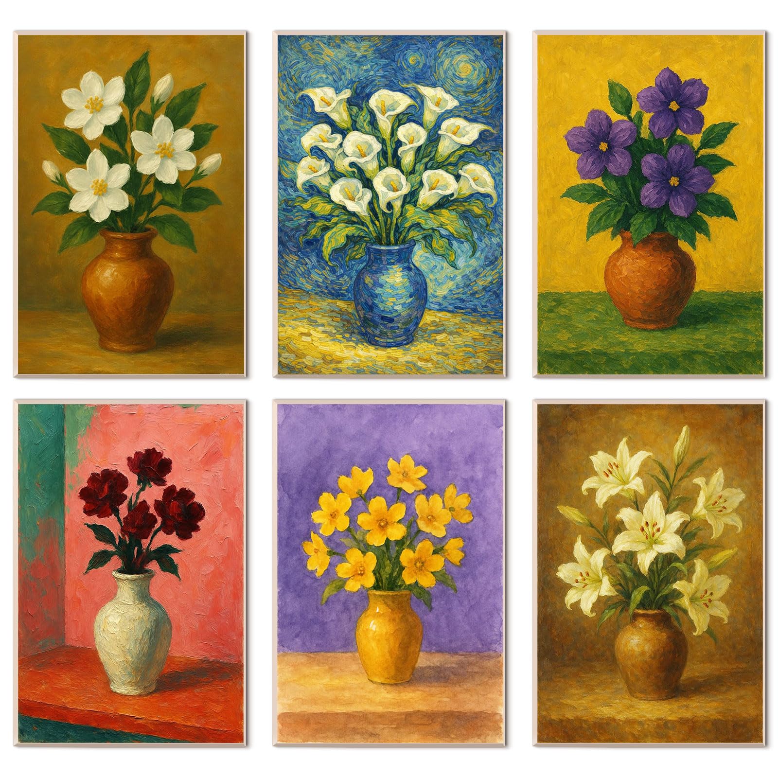 Querencia Vase Flowers 6 Pack Paint by Numbers for Adults Beginner 8X12 in