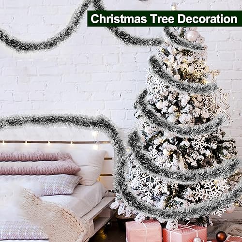 Miniatura 4 de TURNMEON Paquete de 5 guirnaldas navideñas de oropel de 33 pies, decoración metálica, decoración de árbol de Navidad, suministros de fiesta de
