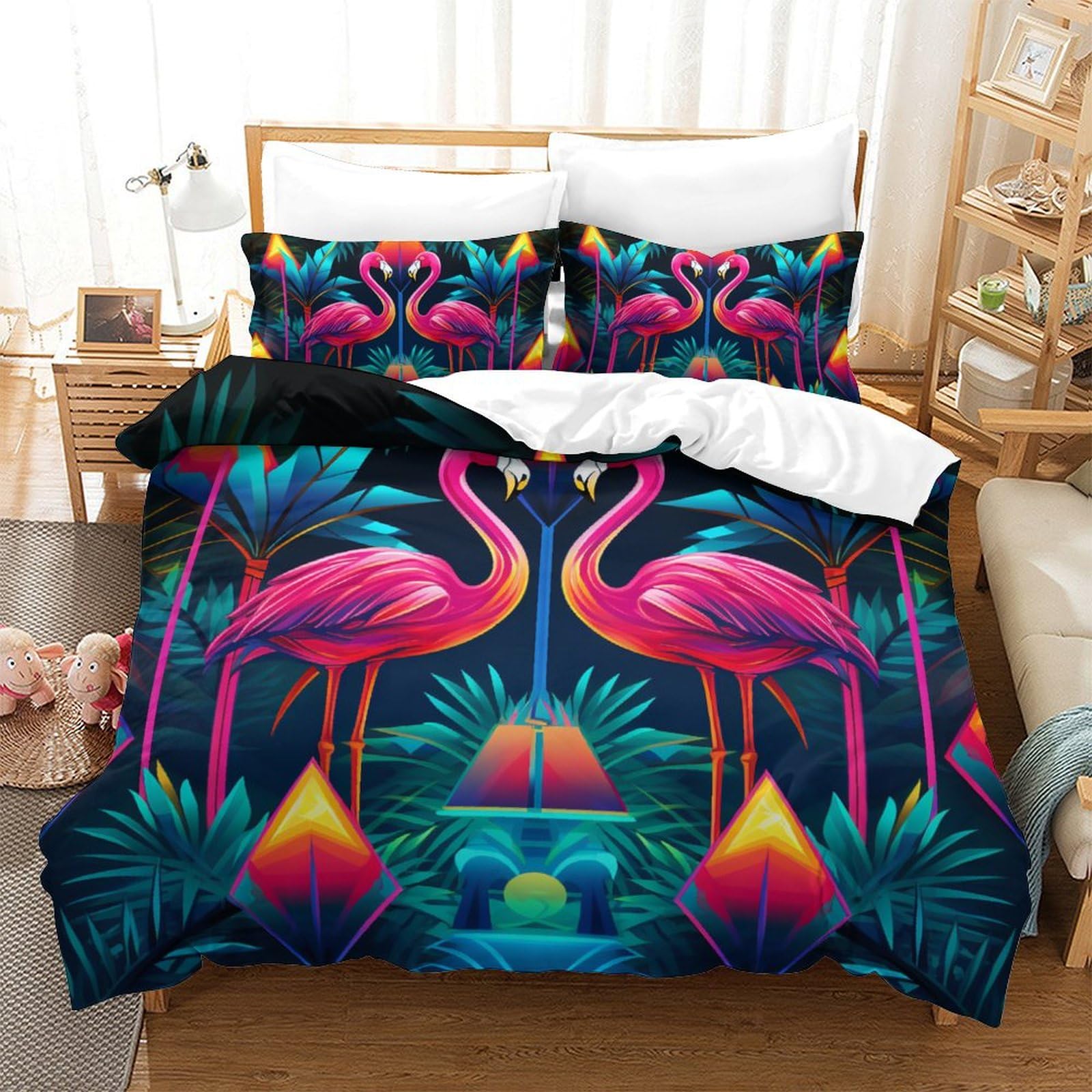 Housse de couette flamants roses zippée 200x200 pour en finir avec la couette qui glisse du lit