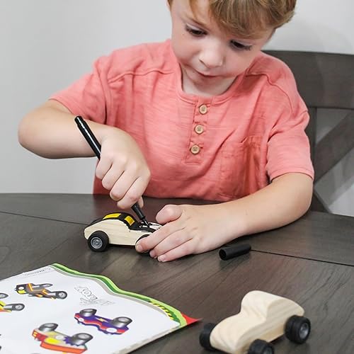 Miniatura 8 de Attatoy Kit de auto de madera para manualidades (paquete de 5) proyecto de manualidades de mini auto de carreras de madera sin terminar para niños