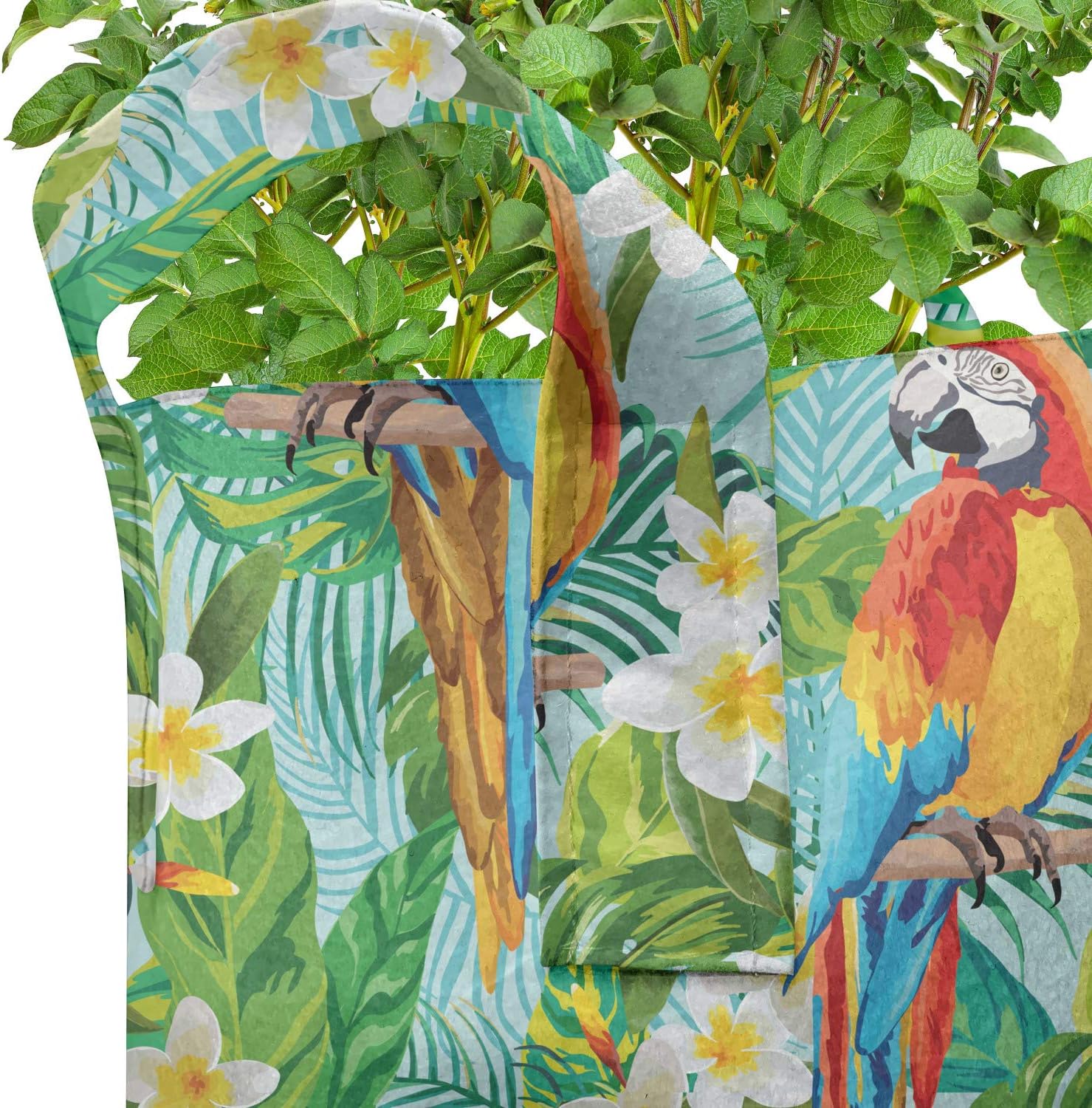 Lunarable Parrots Grow Bags 5-Pack, Animals and Plant Life Art, Heavyduty Fabric Pots with Handles for Plants, 7 Gallon, Multicolor