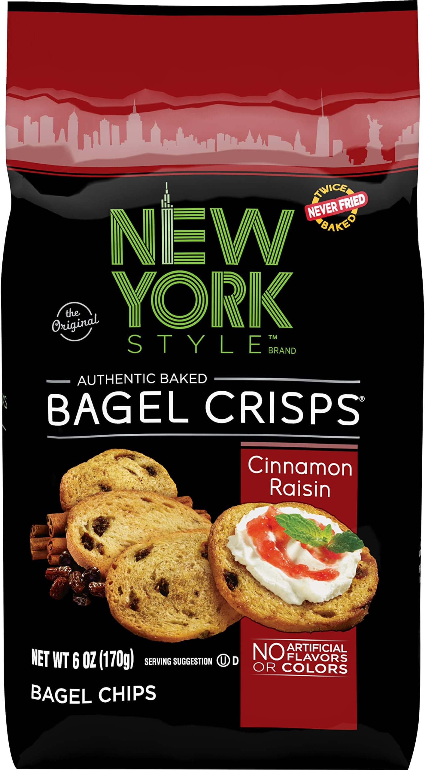 New York Style Bagel Crisps, Cinnamon Raisin, 6 Ounce