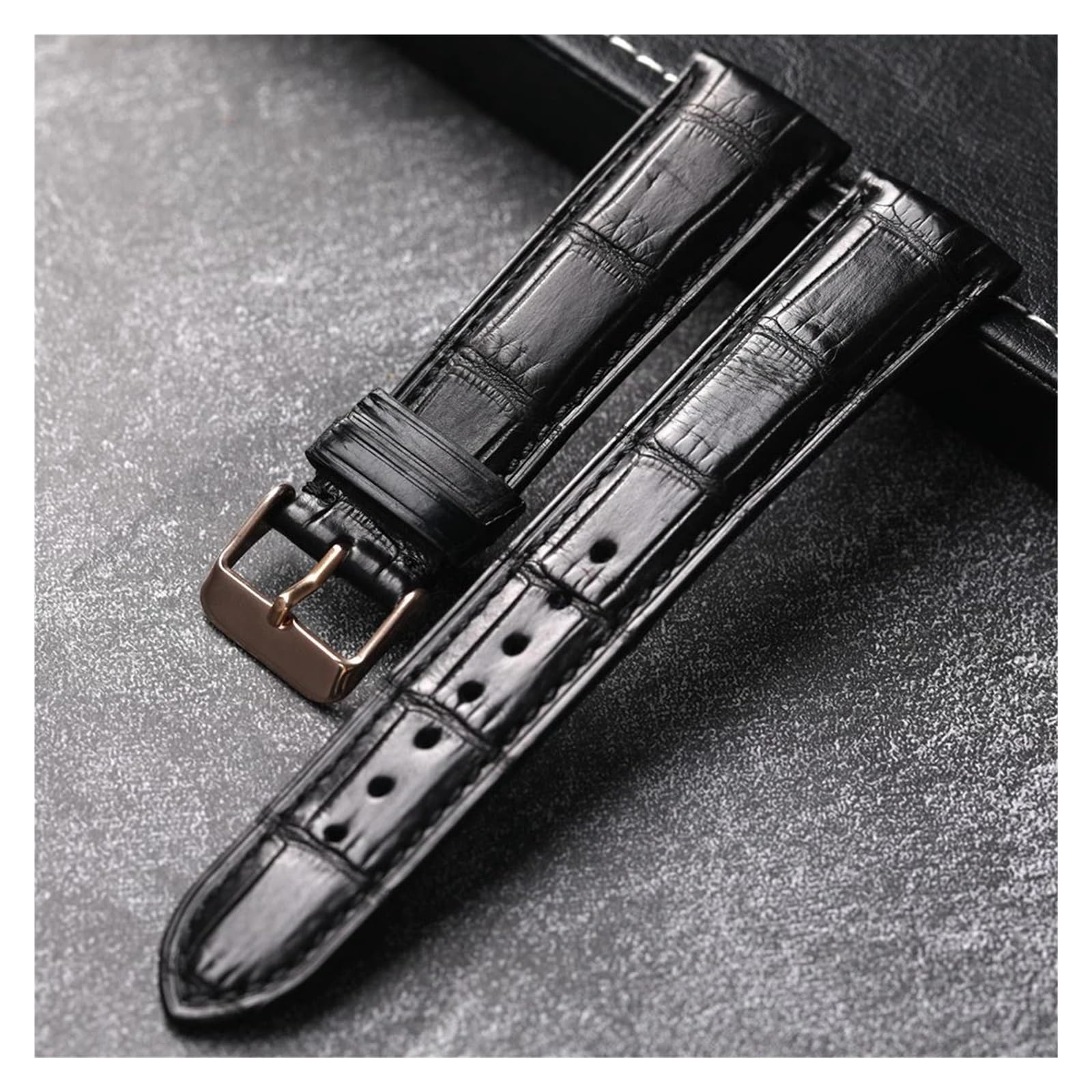 CAREG Cinturino in pelle di coccodrillo modello bambù fatto a mano 18 19 20 21 22MM Cinturino in vera pelle nera, stile vintage da uomo morbido Durable