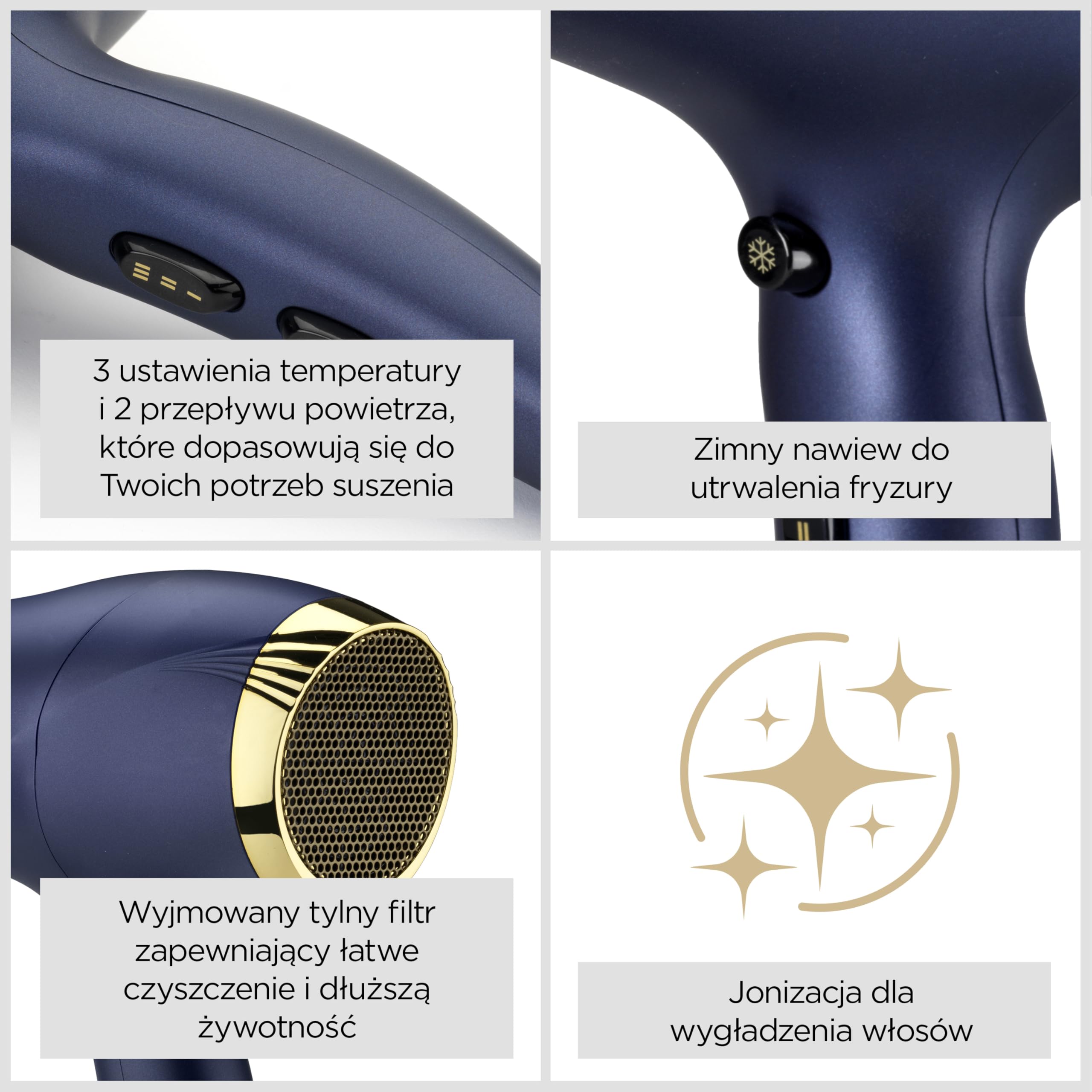 BaByliss Midnight Luxe Suszarka do włosów 2300 W jonowa kontrola puszenia 3 temperatury 2 prędkości 5781PE