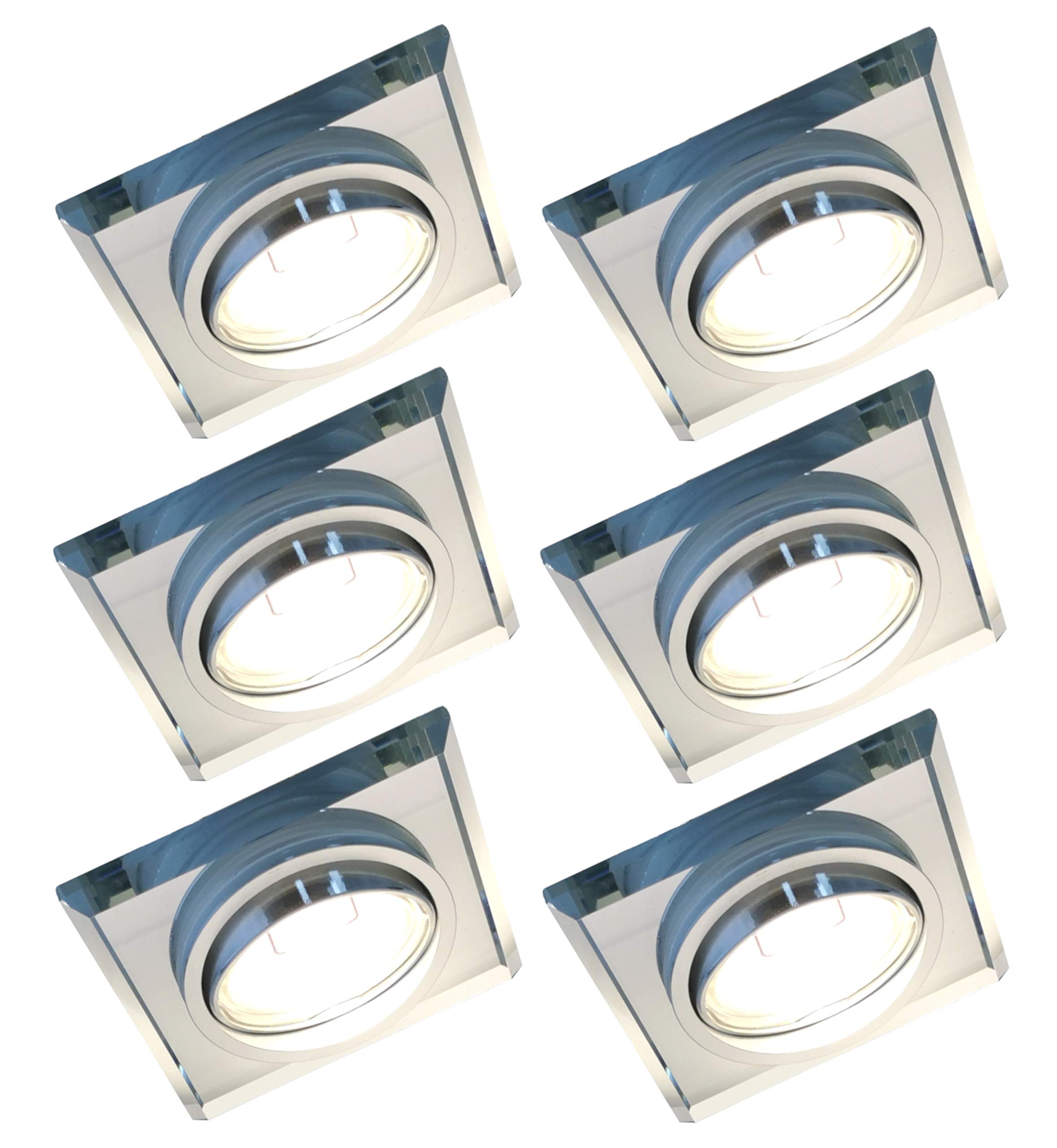 Trango 6er Pack 6729S-06M36K Einbaustrahler aus Glas handgschliffen inkl. 6x Farbtemperatur steuerbar LED Modul 3000K/4000K/6000K LED Modul nur 3cm Einbautiefe Bad Dusche