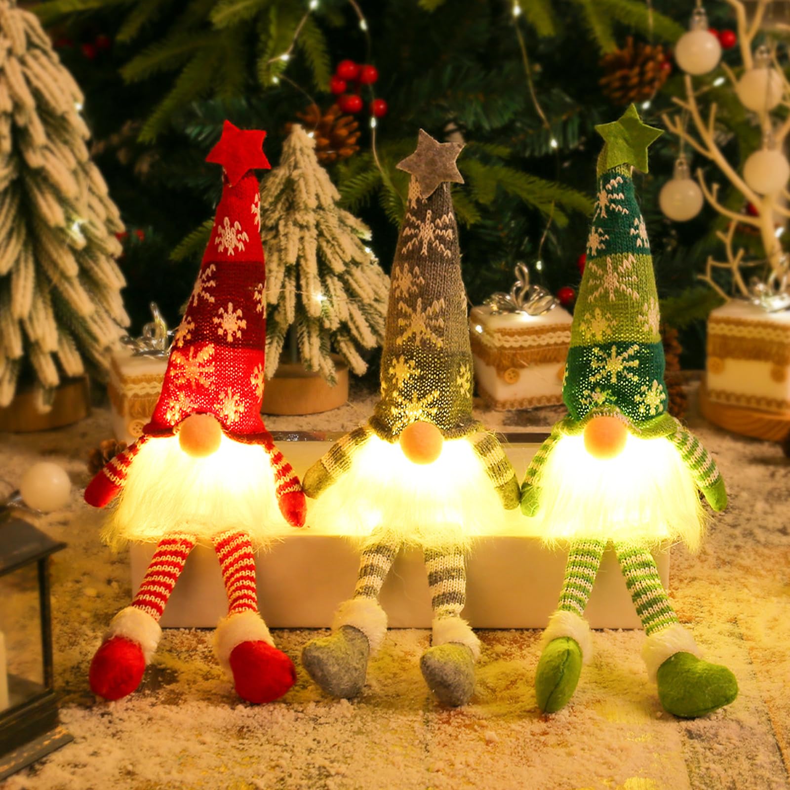 Gnomo de Navidad 3 Piezas, Gnomos Navideños con Luz Led, Decoración Navidad Gnomos, Elfo Navidad Muñeco, Adornos Navidad, MuñEca De Felpa Hecha A Mano De Papá, Decoración de Navidad Niños Regalo (A)