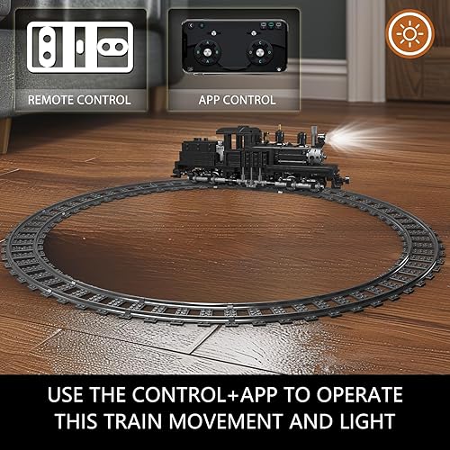 Miniatura 5 de Mould King Shay - Juego de construcción de locomotora de vapor con iluminación LED, control remotoaplicación, kit de bloque de tren con pistas, kit