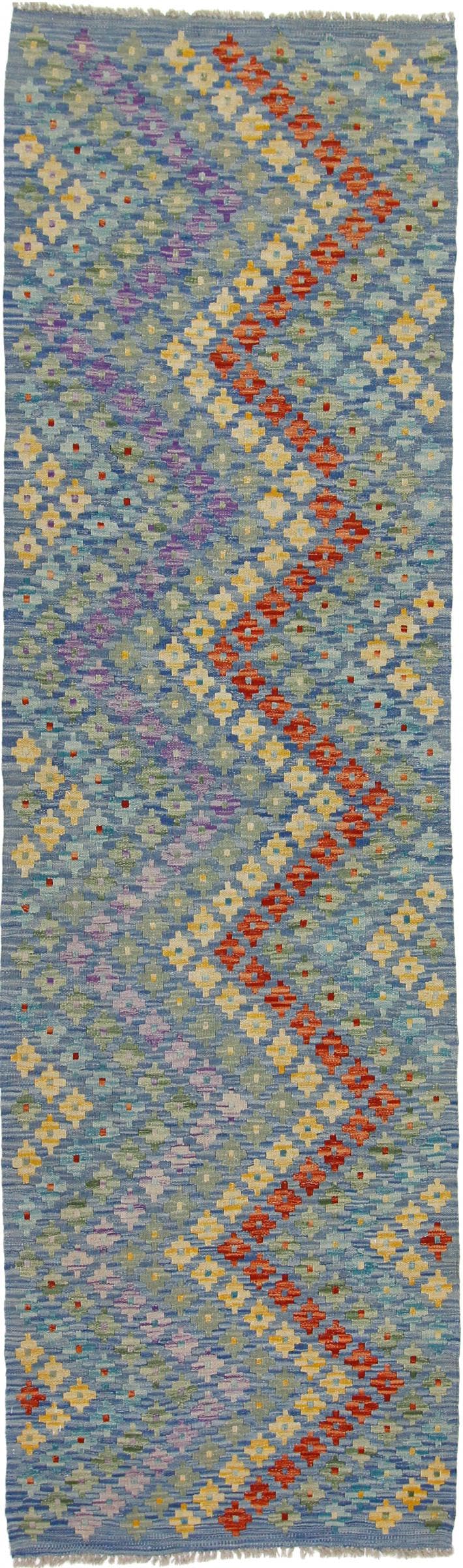 Tapis de course Kilim Afghan 81x274 tissé main en laine de haute qualité