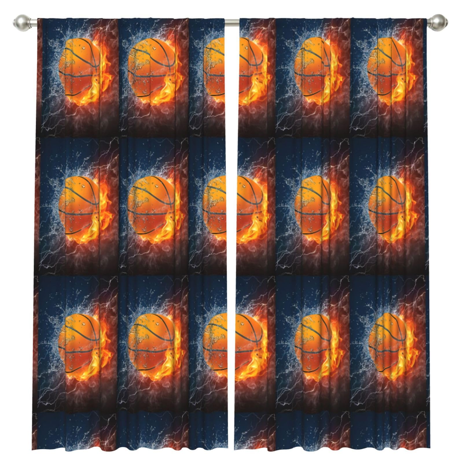 InOmak Fire And Ice Basketball, 2 Panels Window Curtains 52 x 84 Inch Blackout Curtains for Living Room Bedroom