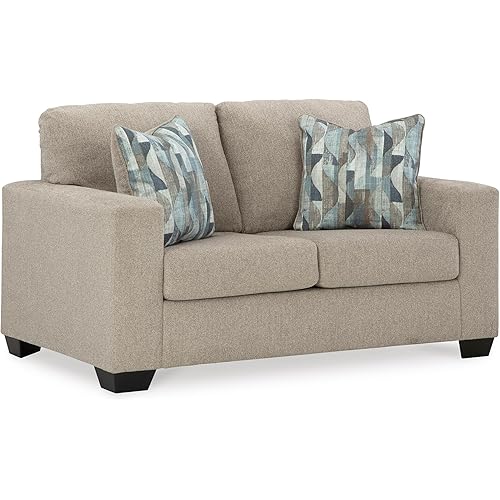 Signature Design by Ashley Deltona Contemporary Loveseat with 2 Accent Pillows, Beige