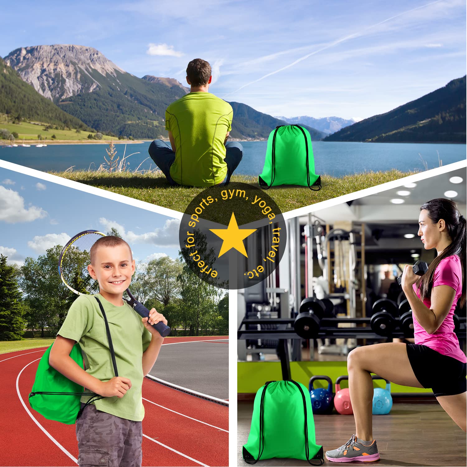 KUUQA Mochila con cordón, bolsas de almacenamiento para deportes, gimnasio, viajes, Verde, 15.7"*13.4", Moderno