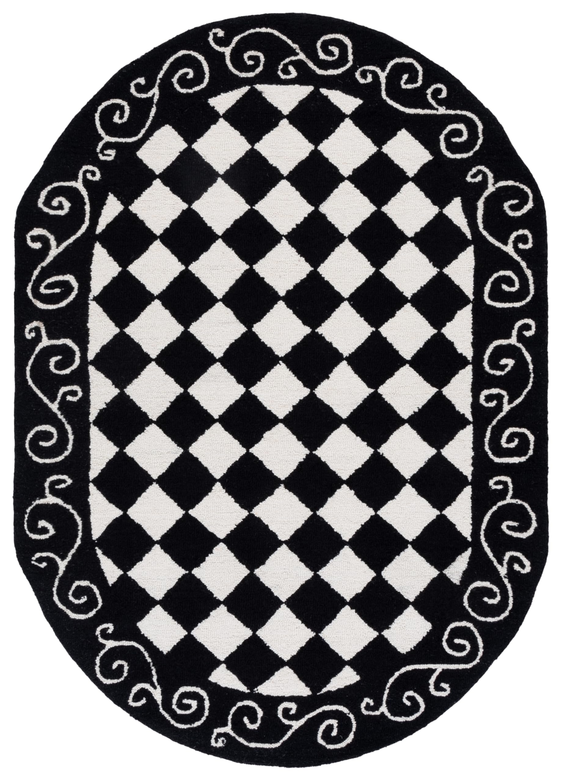 SAFAVIEH Chelsea Collection Area Rug - 6' x 9' Oval, Black & Ivory, Hand-Hooked French Country Checkered Wool, Ideal for High Traffic Areas in Living