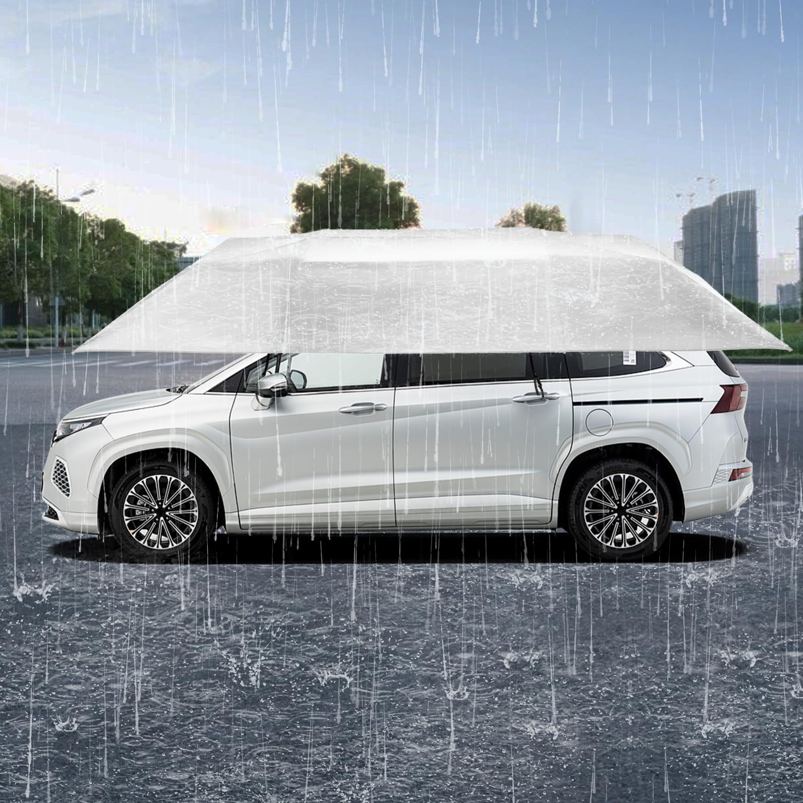Tenda da tetto semi-automatica per auto, parasole/tenda da sole per auto 4,2 x 2,2 m con protezione UV e impermeabile, per auto/SUV, tenda da tetto per auto semi-automatica pieghevole con borsa per il