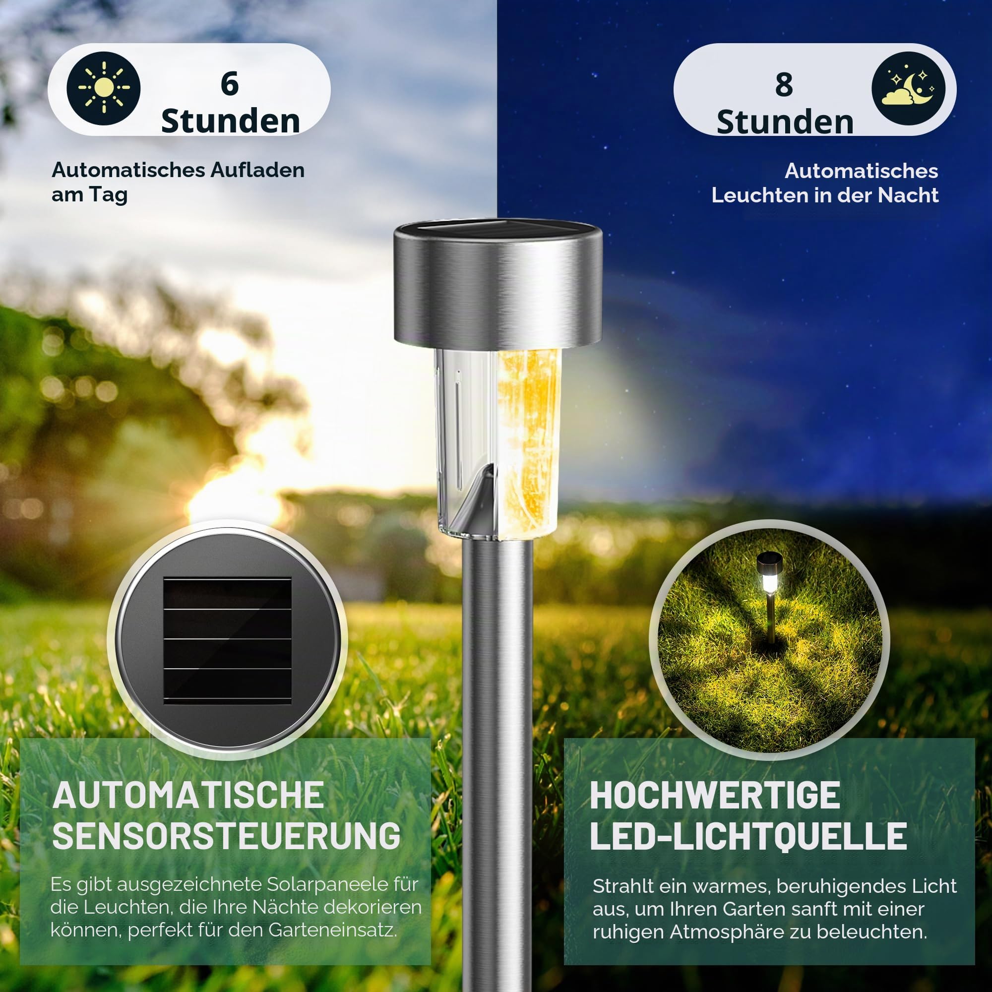GIGALUMI Solarlampen für außen, Solarleuchten für Garten, 12 Stück, wasserdichte Solar Gartenleuchten für außen Garten, Balkon, Terrasse, Rasen, Wege (Warmweiß)