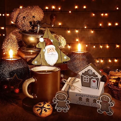 Miniatura 9 de Jetec 4 piezas de decoración de bandeja escalonada de Navidad de madera de hombre de jengibre para decoración de mesa de cacao caliente, decoración