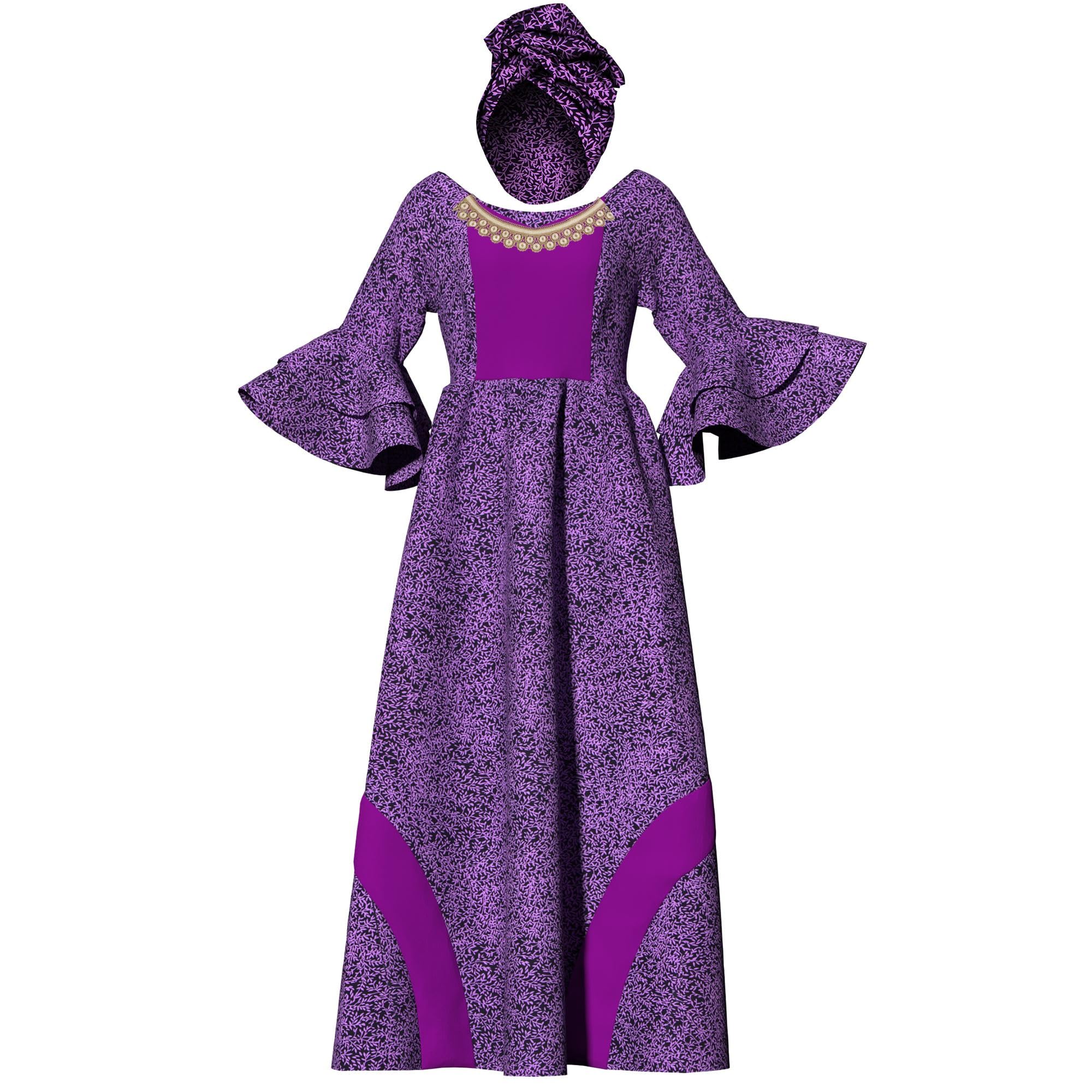 iooiooi Womens African Print Party Maxi Dress Ankara Long Dress &amp; Headwrap