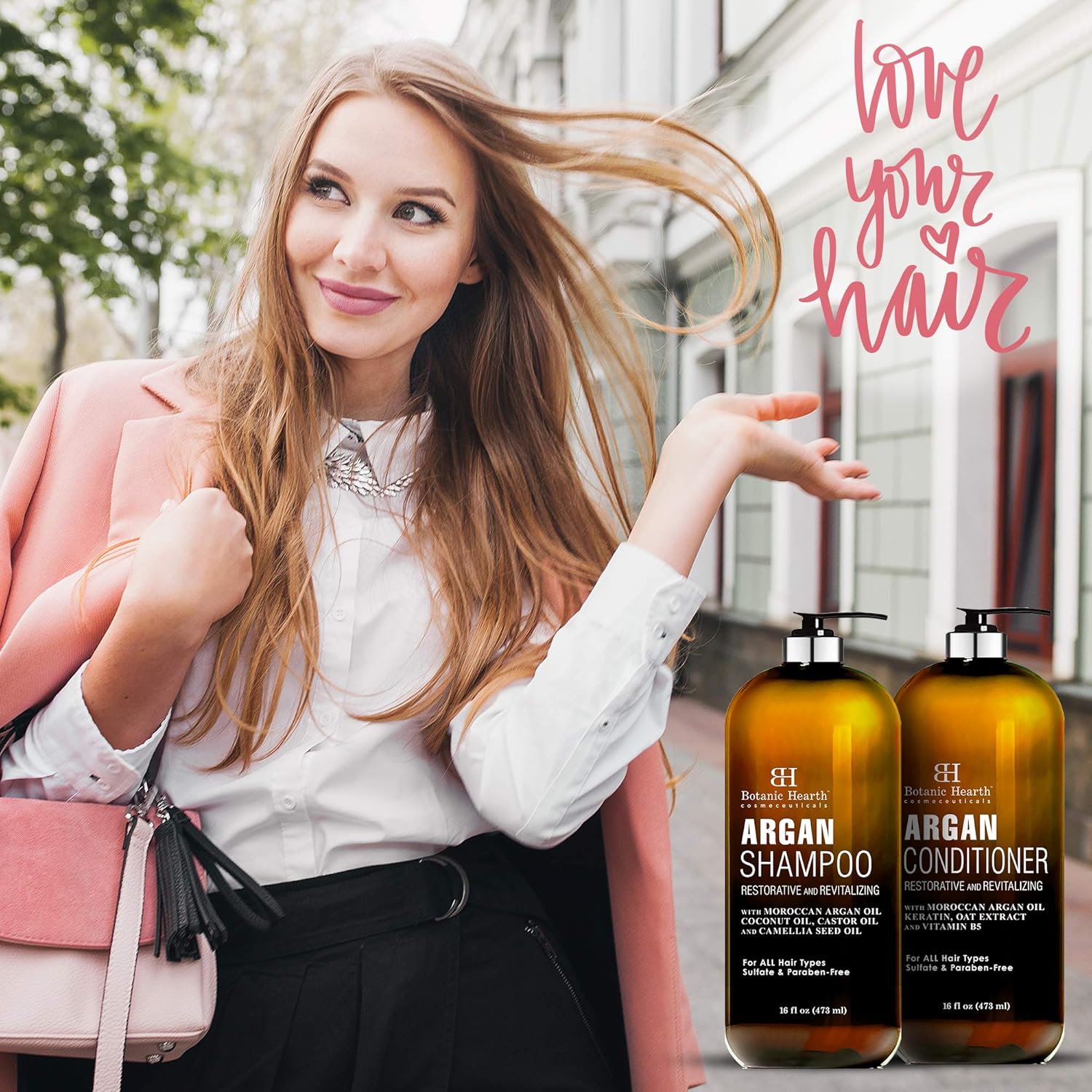 BOTANIC HEARTH Argan Oil Shampoo and Conditioner Set - with Keratin, Restorative & Moisturizing, Sulfate Free - All Hair Types & Color Treated Hair, Men and Women - (Packaging May Vary) -16 fl oz each : Beauty & Personal Care