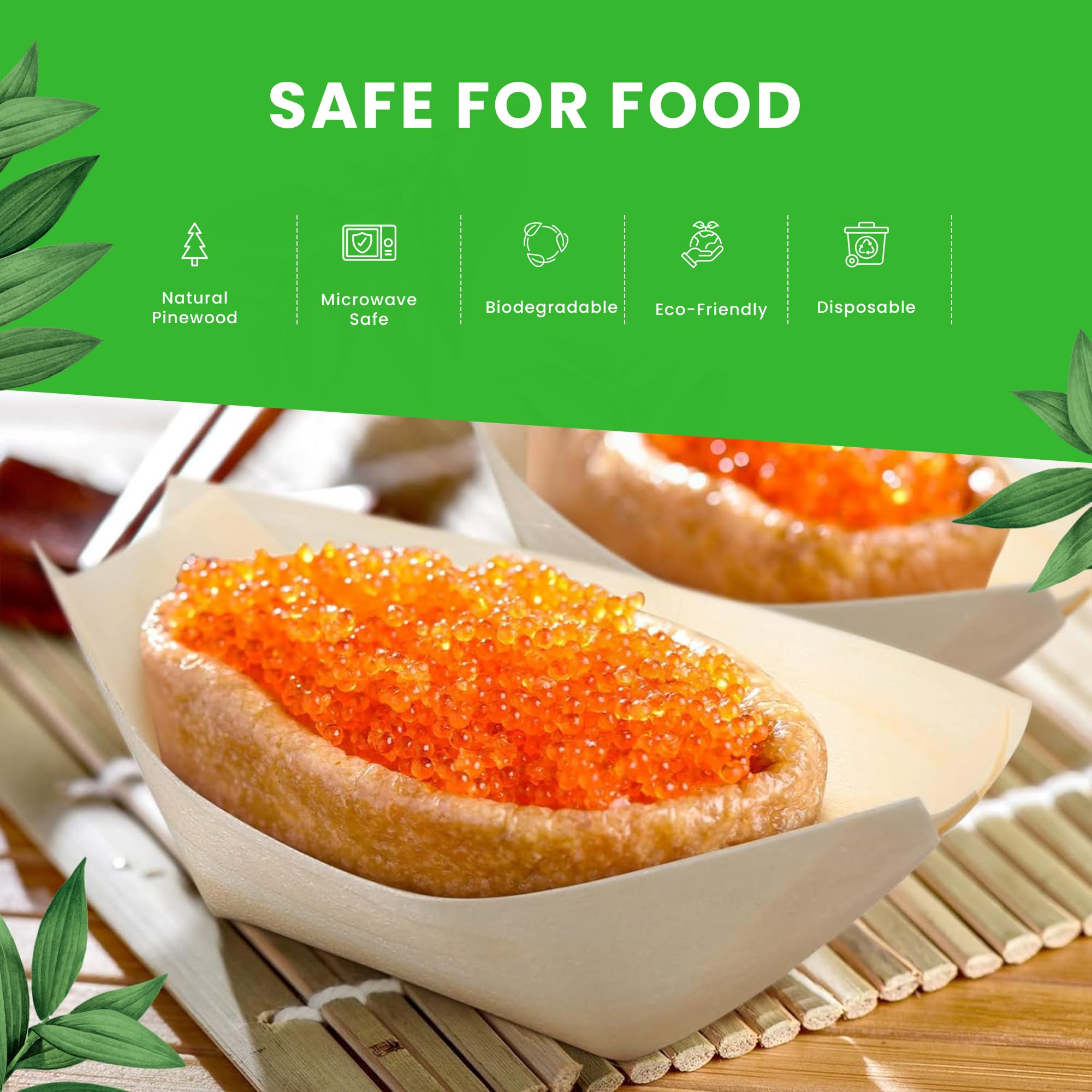 Platos Bambu Desechables 100 Conos Madera CANAPE KING 5x9 Cm