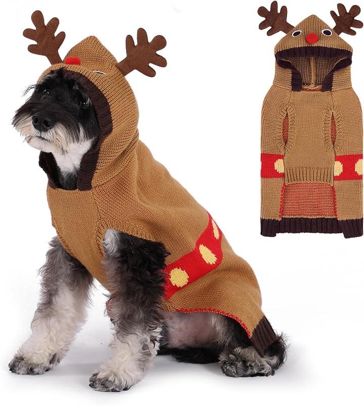 Suéter de Natal para Cães em Tricô de Acrílico com Gola Alta e Estampa de Rena KOOLTAIL, Tamanho XS