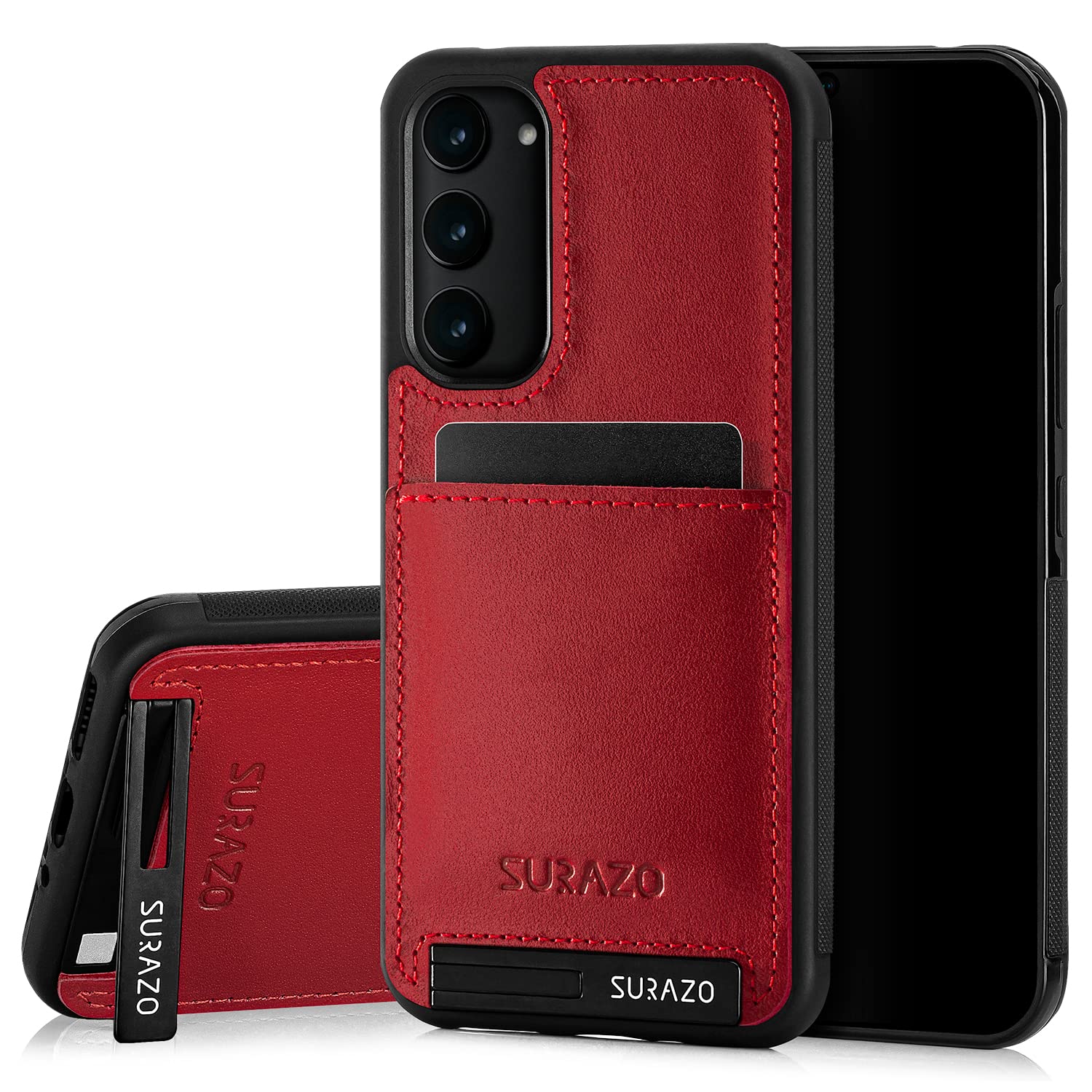 SURAZO Etui na telefon komórkowy Samsung Galaxy A54 z prawdziwej skóry premium – odporne na uderzenia skórzane etui na telefon komórkowy [przegródka na karty, funkcja stojaka, brelok do kluczy] etui